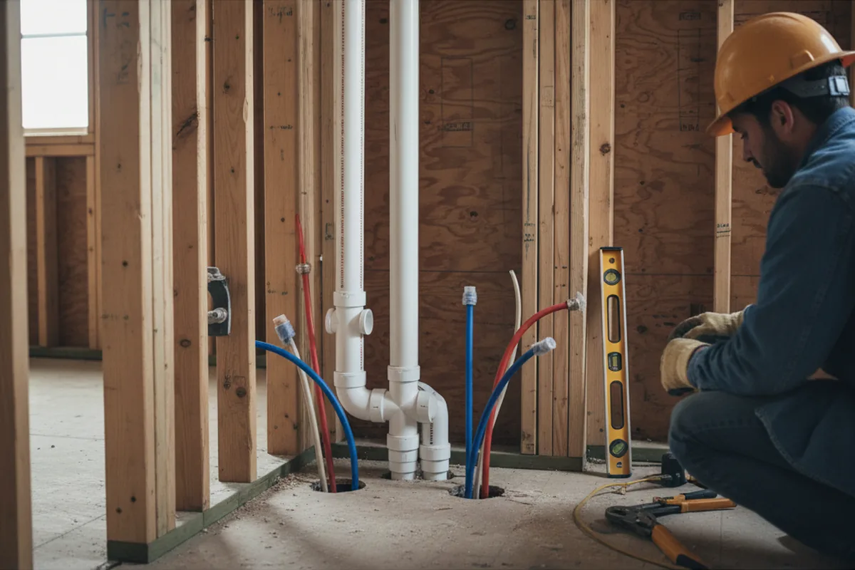 Drain and supply rough-in during Sump Pump Repair in Maynard